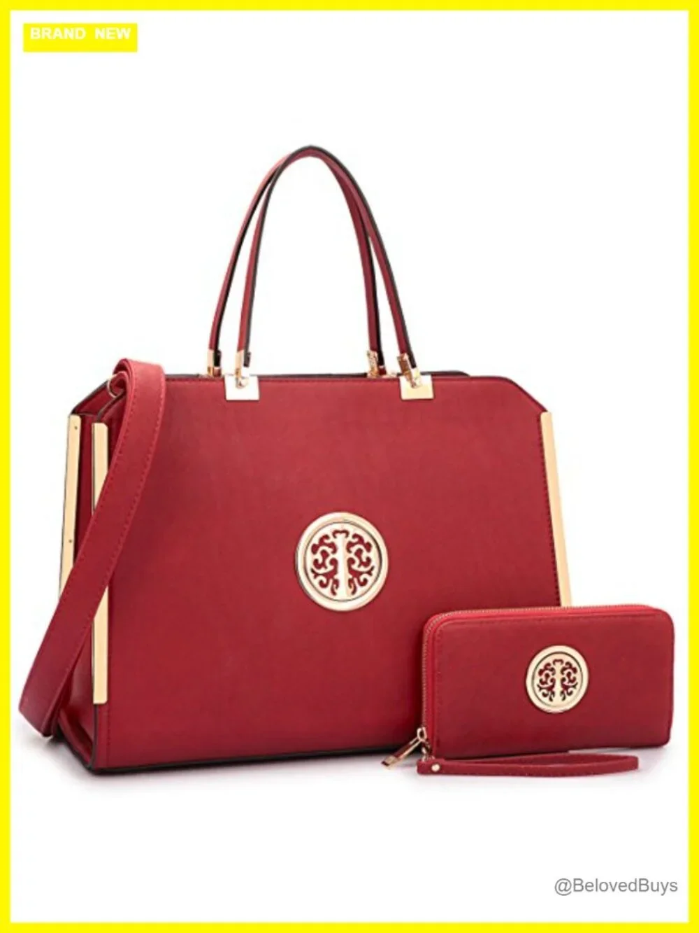 Vegan Leather Top Handle Satchel Bag with Wallet Work Tote